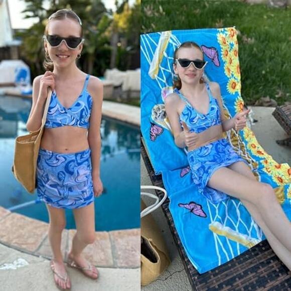 Agapeng Girls Swimsuit Allover Print Bikini Set Girls Size 13-14Y NWOT - Picture 2 of 9